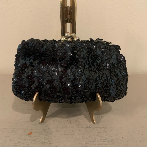 VTG Black Sequin Little Clutch Bag - Picture 2 of 7